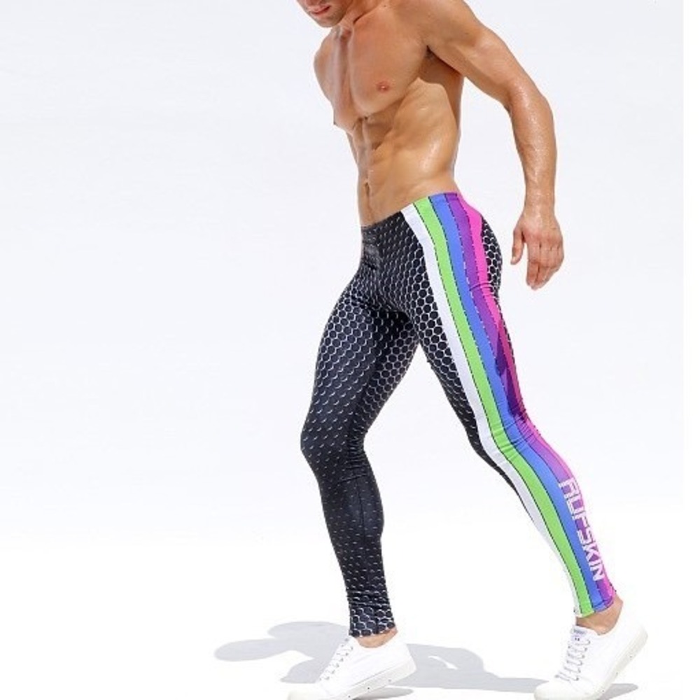 Rufskin Carbon Stretch Sport Leggings Mens Large Black Sublimation Art Racing